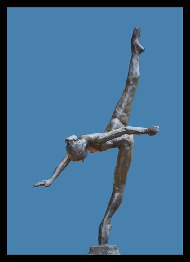 A sculpture of a person in the air